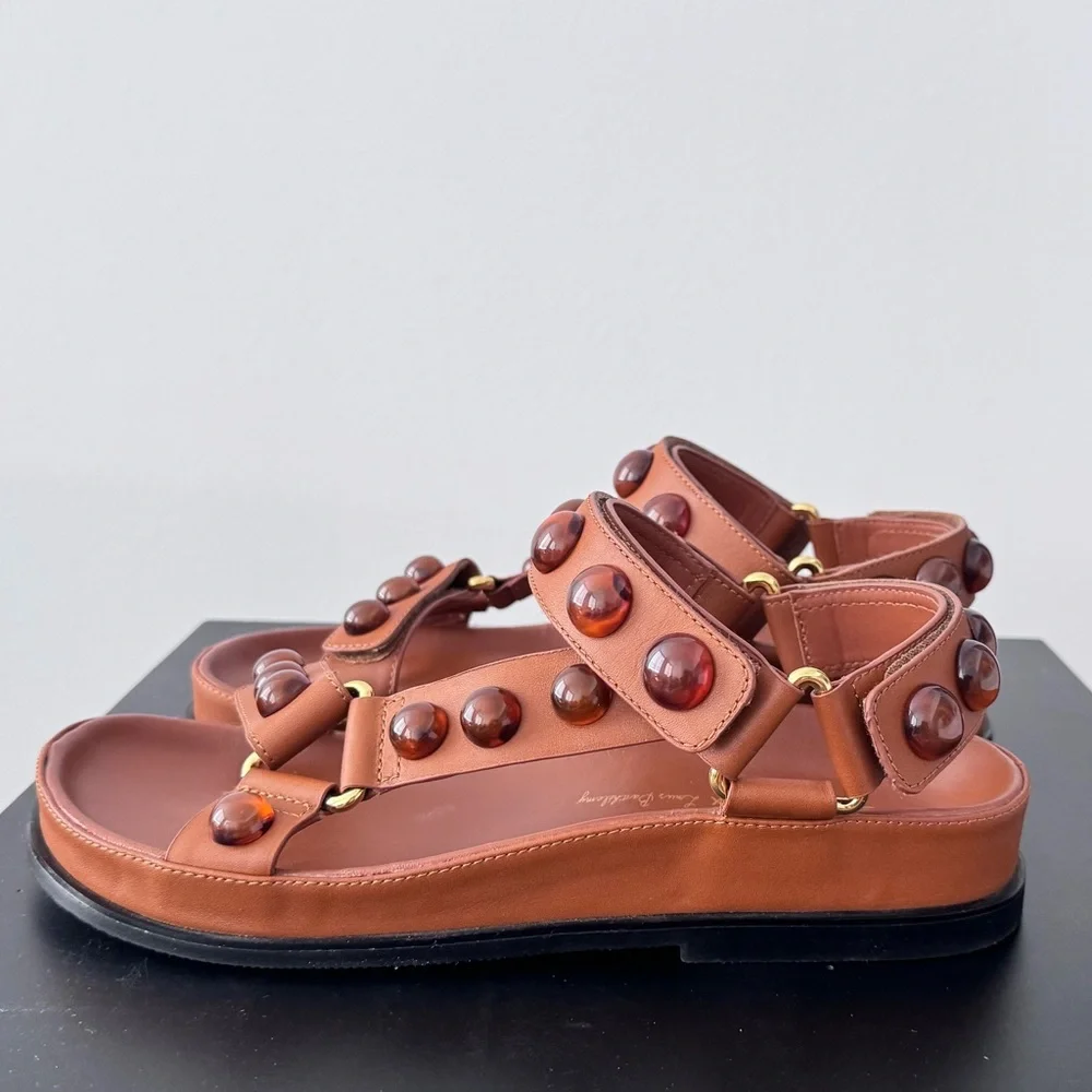 Sandro Tan Studded Sandals Like New - Picture 2 of 6